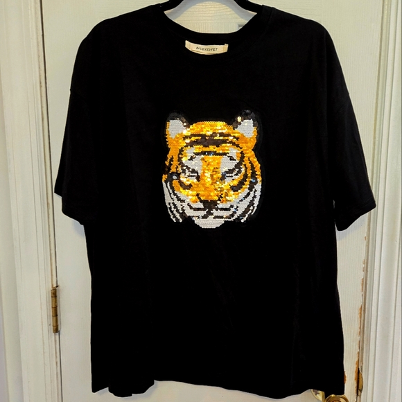 Blue Velvet NWT Sequin Tiger Tee Shirt Large - Picture 4 of 9